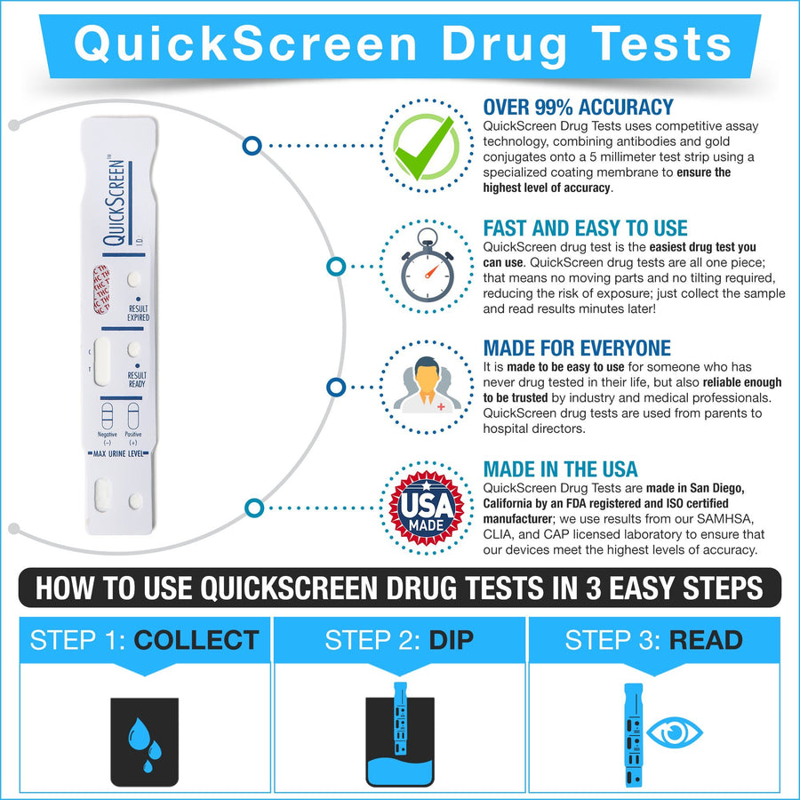 (25 Pack) 1 Panel QuickScreen Dipcard - 9027T - Benzodiazepines - BZO-Countrywide Testing